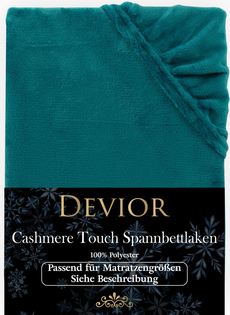 Devior Cashmere Touch Spannbettlaken 180x200 - 200x220 petrol Bettlaken für Boxspringbett Winter Warm Kuschelig