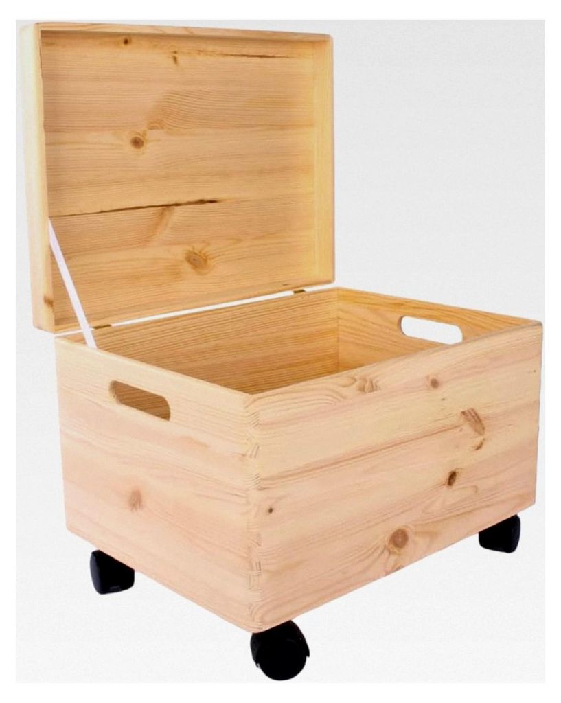 XXL Holzkiste mit Deckel und Rollen | 40x30x23 cm | Naturholz Aufbewahrungsbox für Spielzeug, Werkzeuge, Fotos | DIY, Garten, Deko