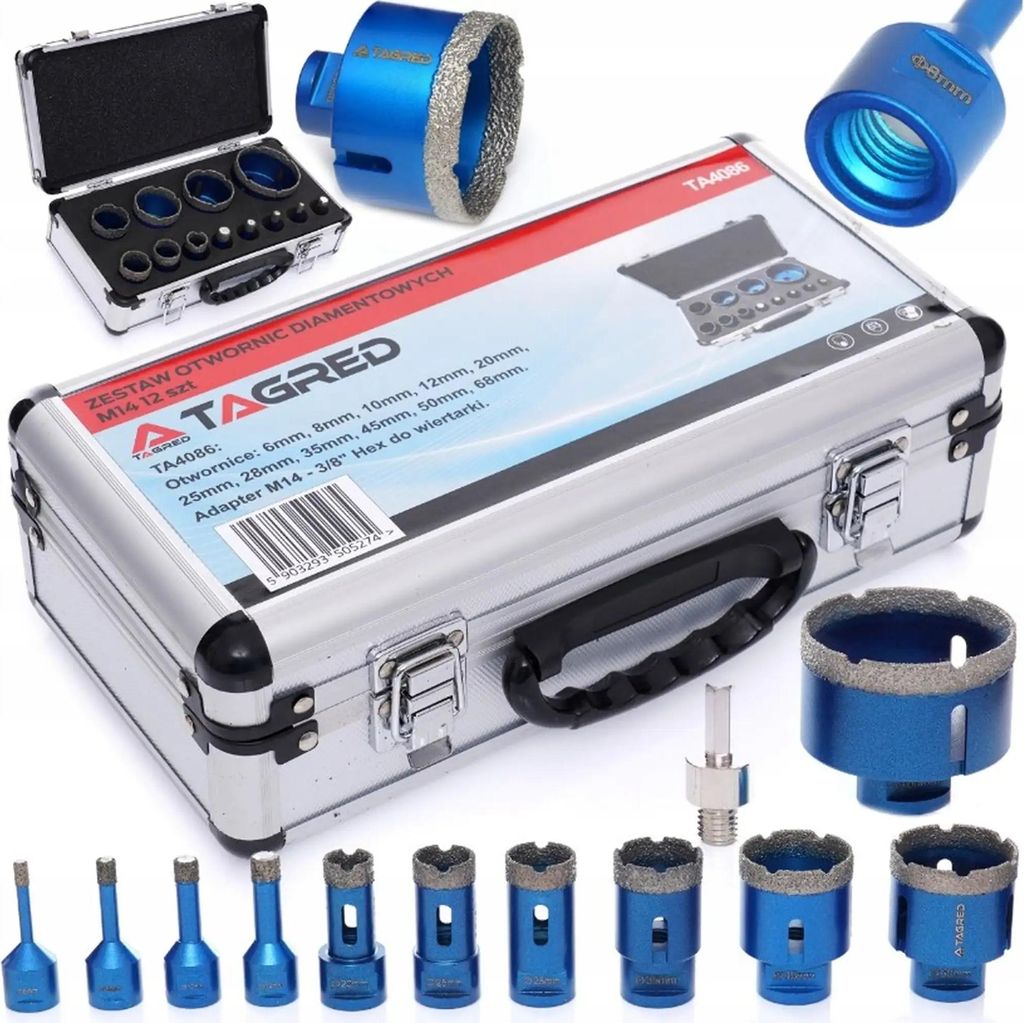 Diamant Bohrkronen Set M14 Diamantbohrer 12tlg 6 - 68 mm Keramik Fliesen Bohrer Feinsteinzeug
