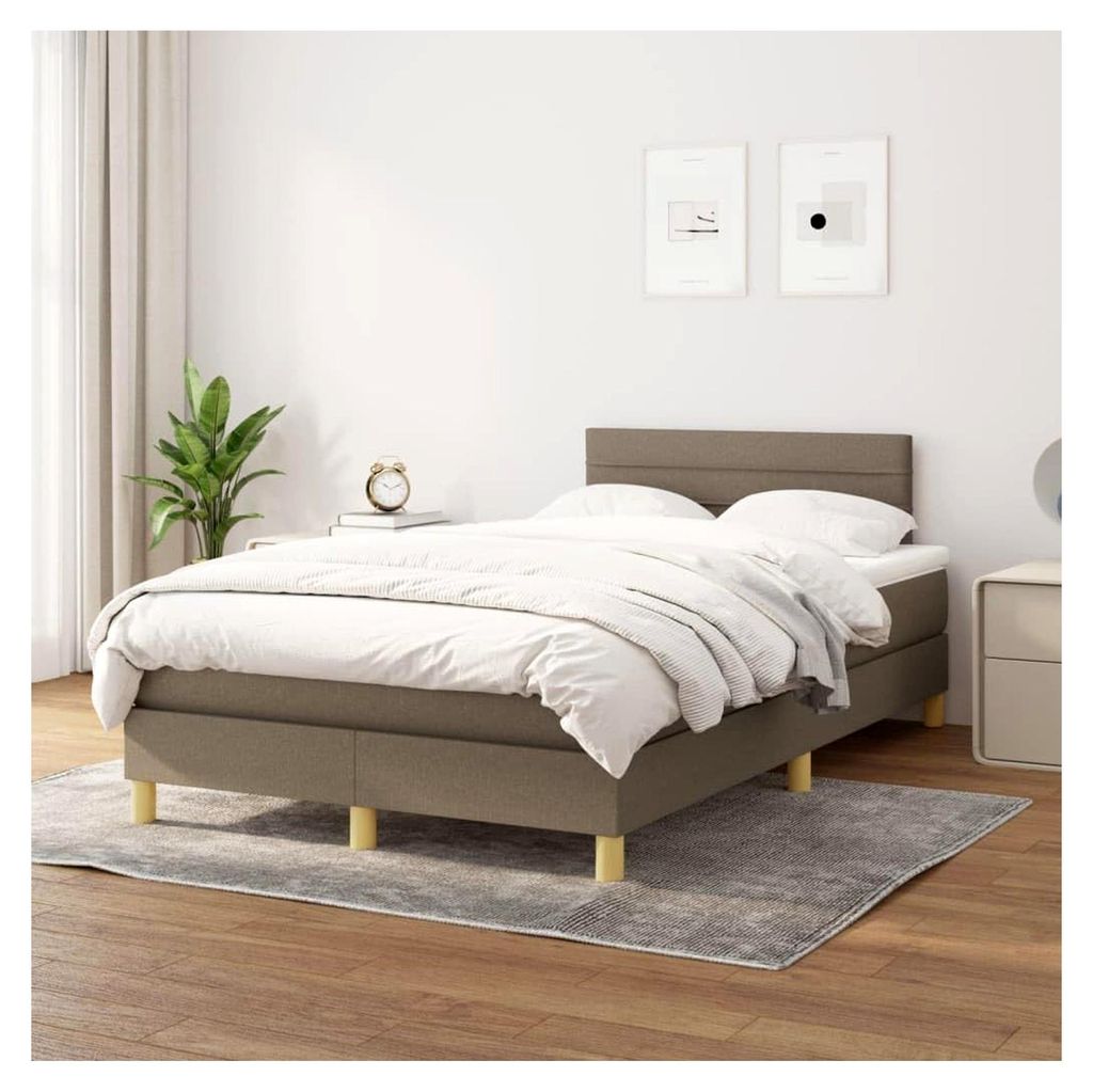 Lattenrost mit Matratze, Taupe, 120 x 200 cm, Stoff, Plattformbett, mit Lattenhalter, einfache Montage, für Schlafzimmer, Erwachsene
