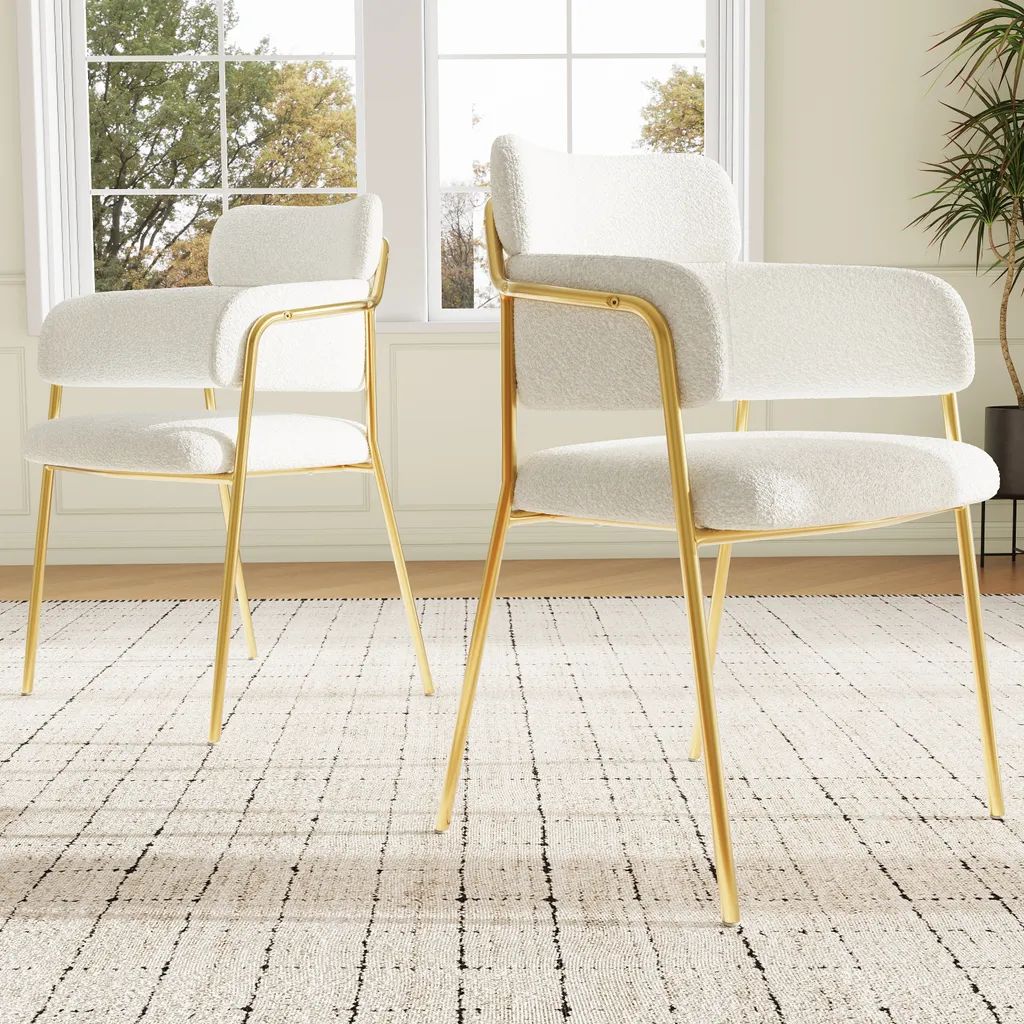 Chaise de Cuisine Rembourrée avec Accoudoirs et Pieds Dorés Flieks