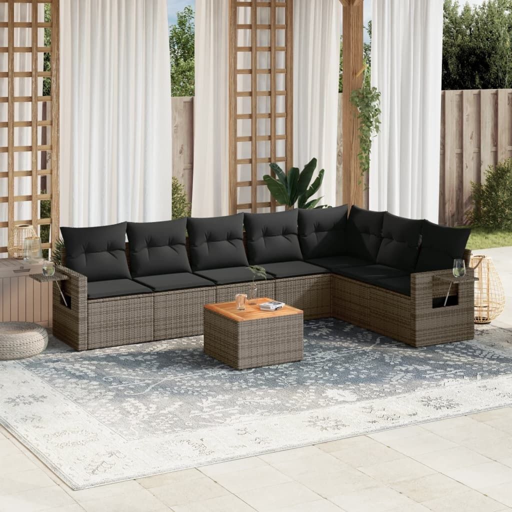 Gartensofas - 8-tlg. Garten-Sofagarnitur mit Kissen Grau Poly Rattan Möbel21