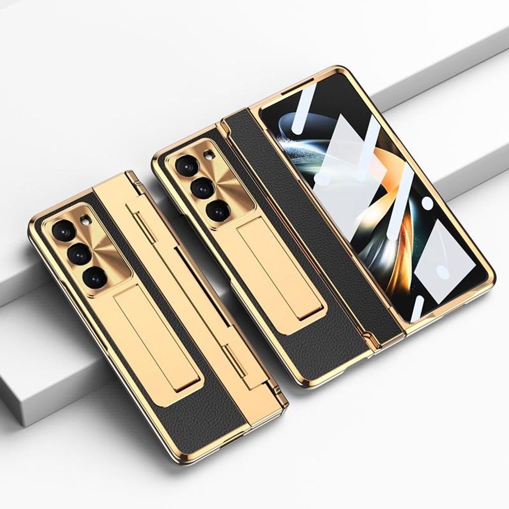 Handyhülle für Samsung FOLD7, Faltbare Handyhülle, 360° Rundumschutz, Kratzfest, Mit Kabelloses Laden, Schwarzgold