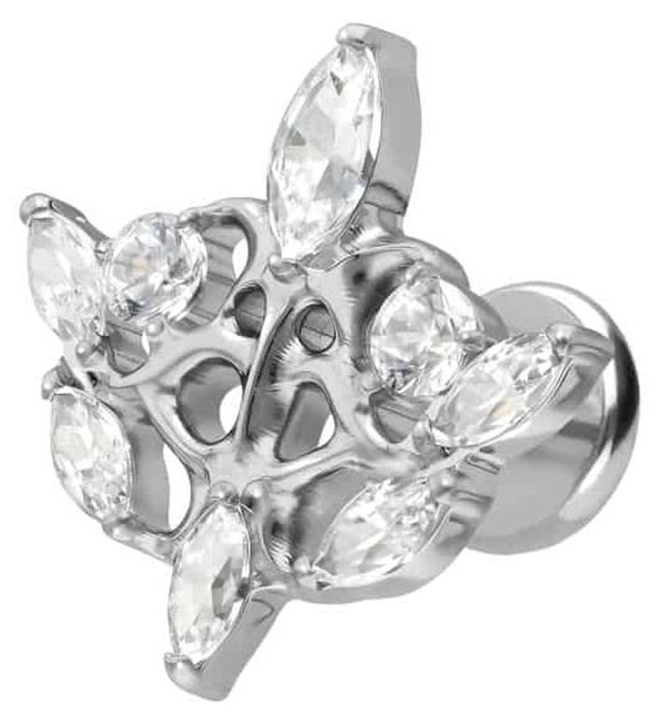 Ohrpiercing, Nasenpiercing Titan Labret mit Push Fit GOTISCHES DESIGN Silber Stablänge: 6mm | Stabstärke: 1mm
