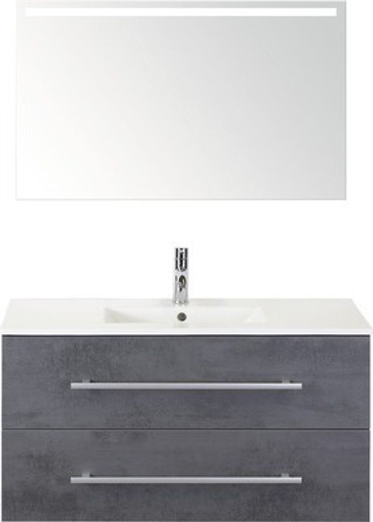 Badmöbel-Set Sanox Stretto BxHxT 101 x 170 x 39 cm Frontfarbe beton anthrazit mit Waschtisch Keramik weiß und Waschtisch