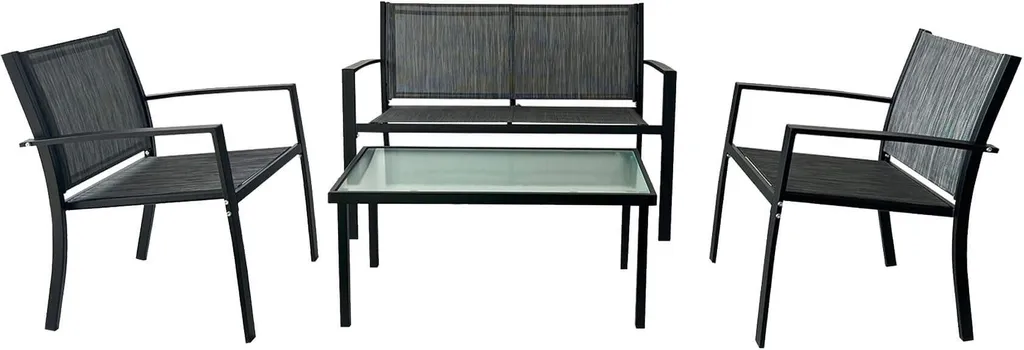 Salon de jardin 4 places moderne en acier et textile gris anthracite
