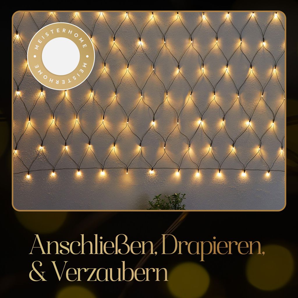 Meisterhome® LED Lichternetz 240 LEDs Warmweiß 3x3m für Produktbild 8