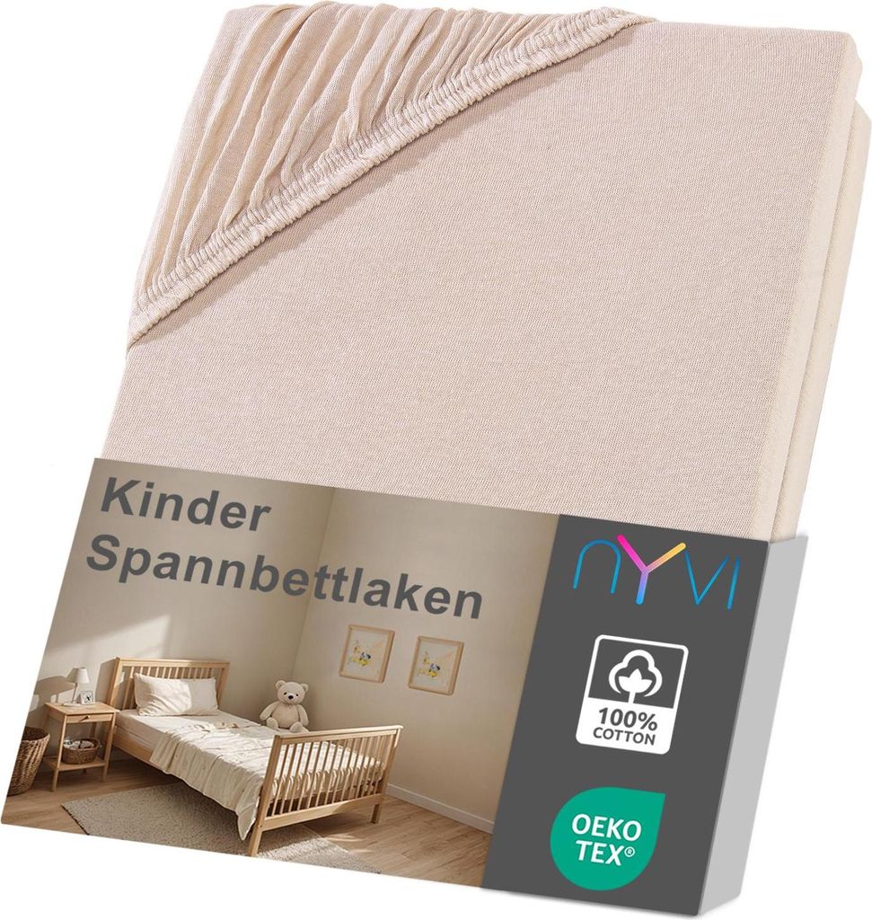 NYVI Kinder Spannbettlaken Junior 70x140 cm beige für Kinderbettmatratzen bis 12cm Höhe - Weich & Anschmiegsam, Rundumgummizug, Bügelfrei