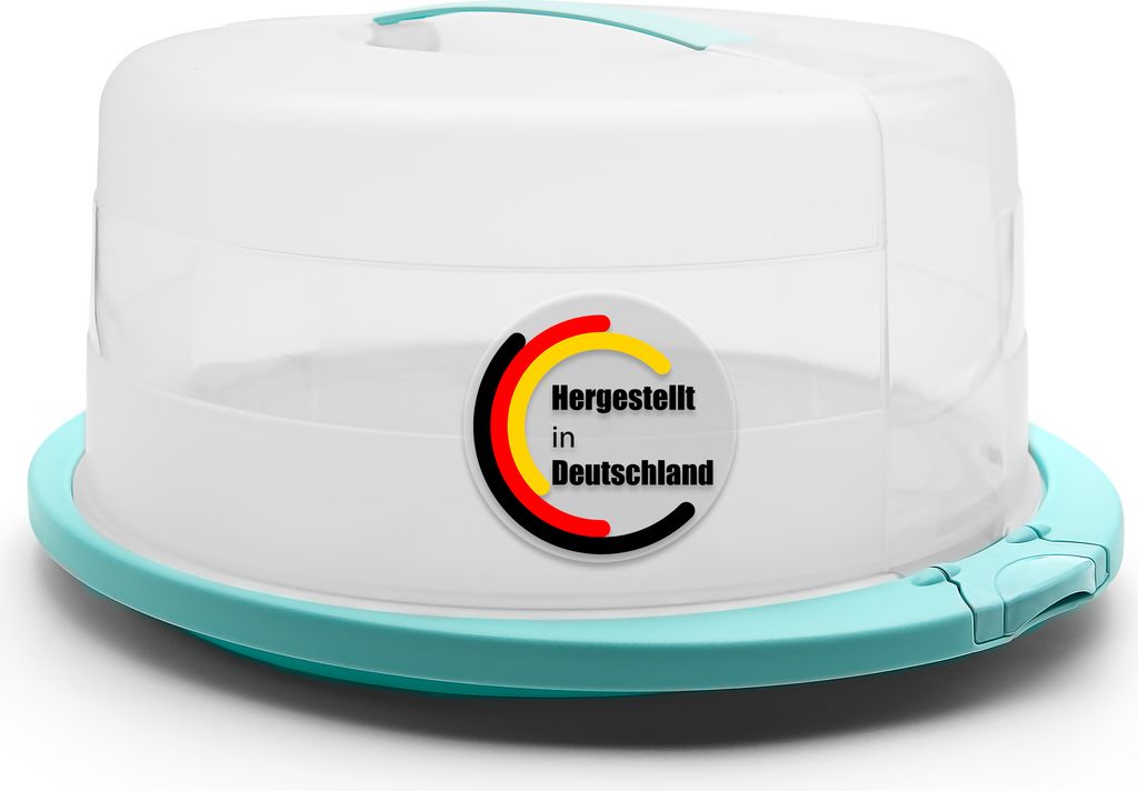 BigDean Kuchen Transportbox Rund mit Kühlfach in Eisblau – Tortenglocke mit stabilem Tragegriff für sicheren Transport von n – Tortenhaube