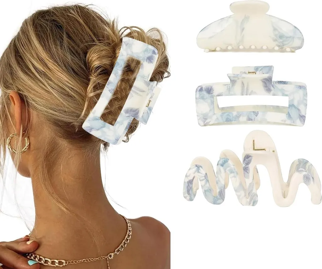 Pinces à Cheveux pour Cheveux Bouclés et Fins - Lot de 3 Marbre Bleu