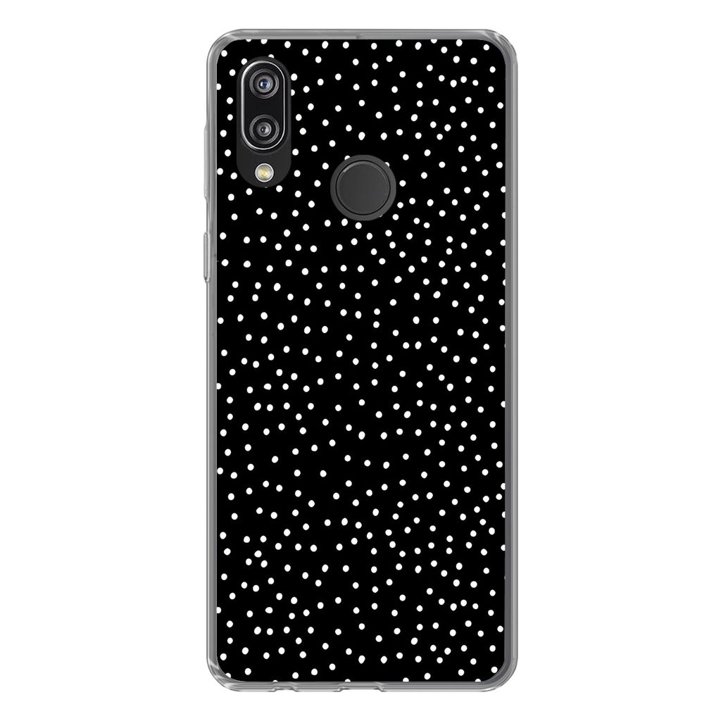 MuchoWow Handyhülle Schutzhülle Hülle für Huawei P20 Lite (2020) Polka dots - Schwarz - Weiß Silikon Softcase Handy Hülle - Kartenhalter