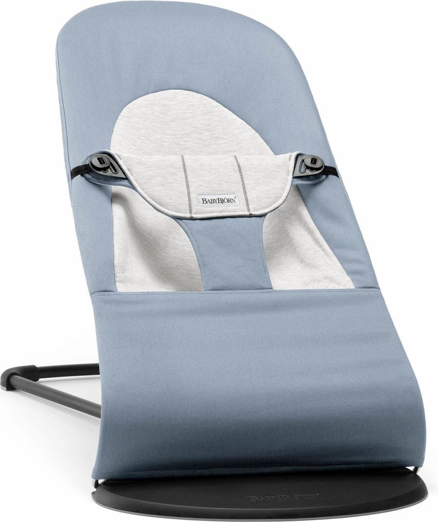 BABYBJÖRN Babywippe Balance Soft – Gewebter Jersey Blaugrau mit schwarzem Rahmen