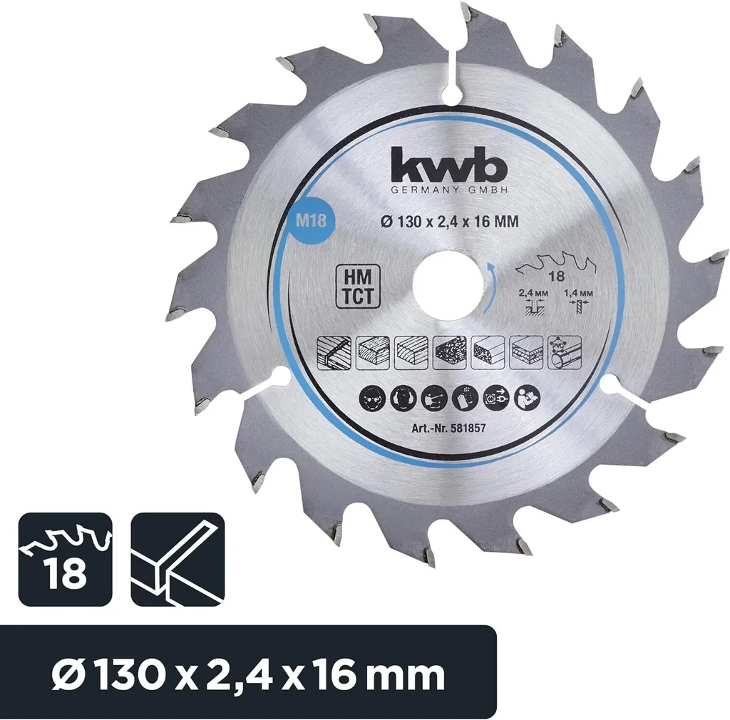 Lame de scie circulaire 130mm carbure pour bois kwb 581857 alésage 16