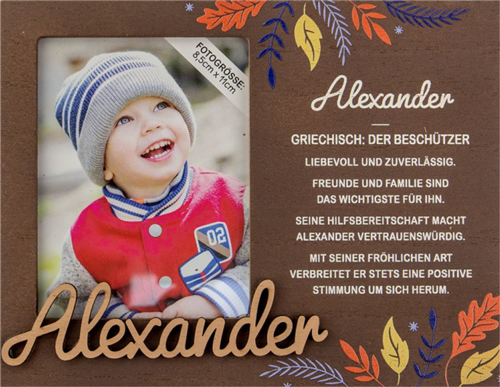 Personalisierter Bilderrahmen für Erwachsene, Kinder, Babys in Holzoptik mit Spruch -Bilderrahmen Alexander