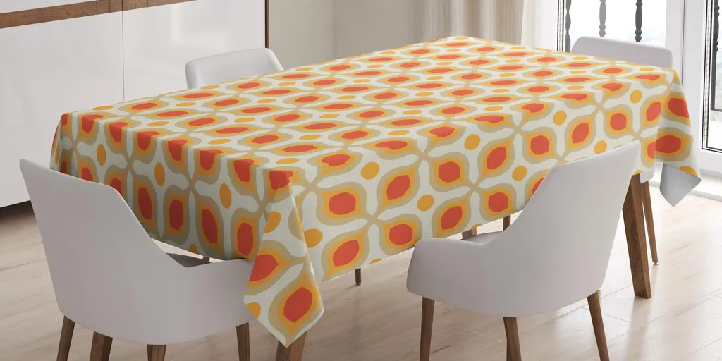ABAKUHAUS Tovaglia geometrica, forme audaci intrecciate, design vintage minimalista anni '70, 140 x 170 cm, arancione crema