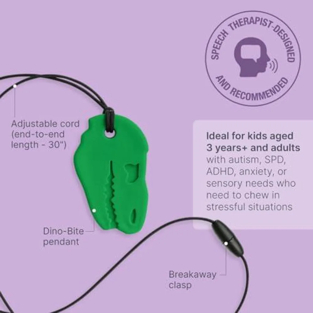 Collier à mâcher Dinosaure Magenta Ark : Silicone Médical et Design Sensoriel