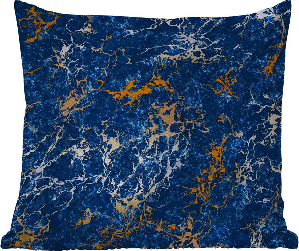 MuchoWow Outdoor Kissen - Marmor - Textur - Gold - Blau - 50x50 cm - Wetterfest - Lounge Kissen - Komfortabel - Kissen mit Bild