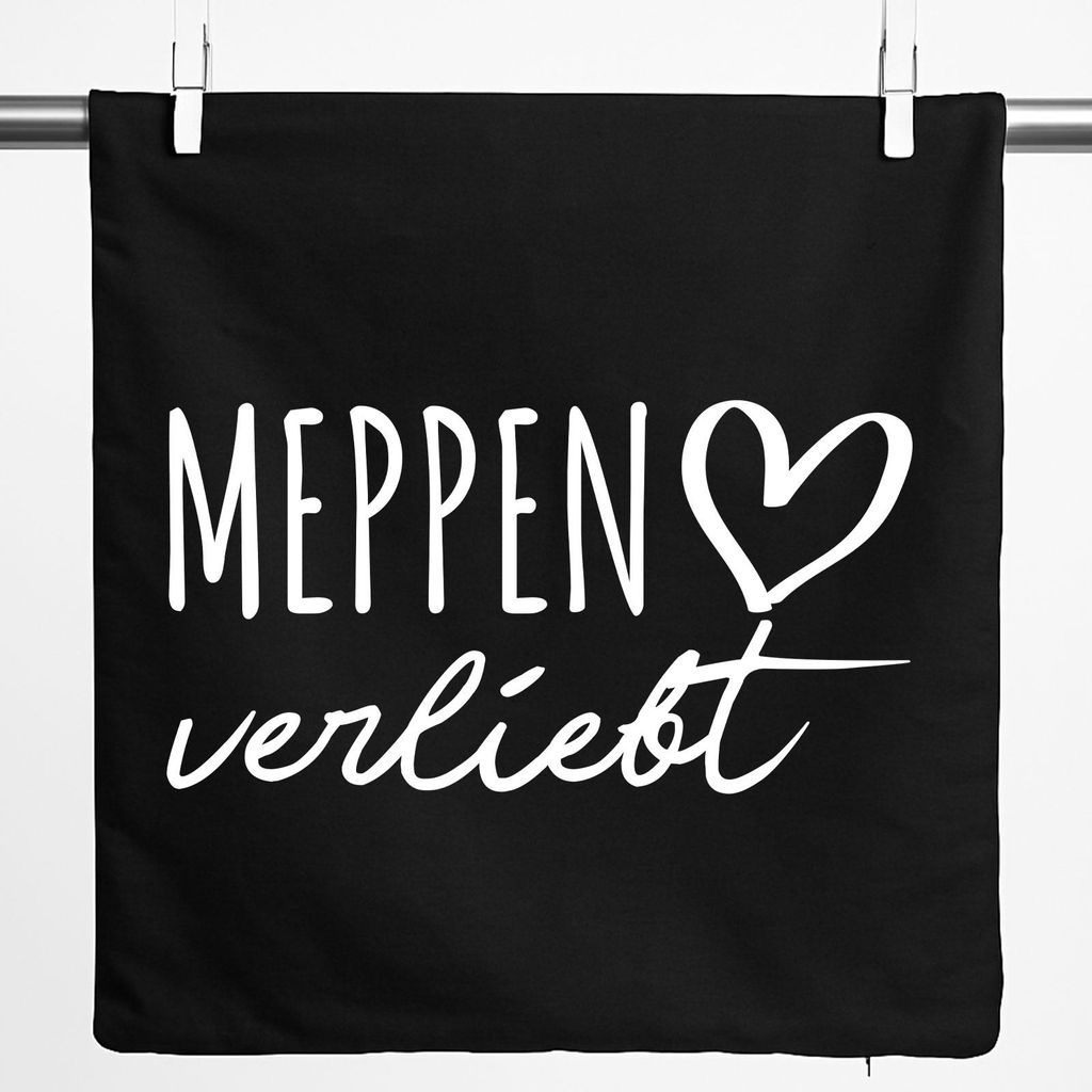 Huuraa Kissenbezug Meppen verliebt 40x40cm Black Baumwolle Dekokissenbezug Geschenkidee