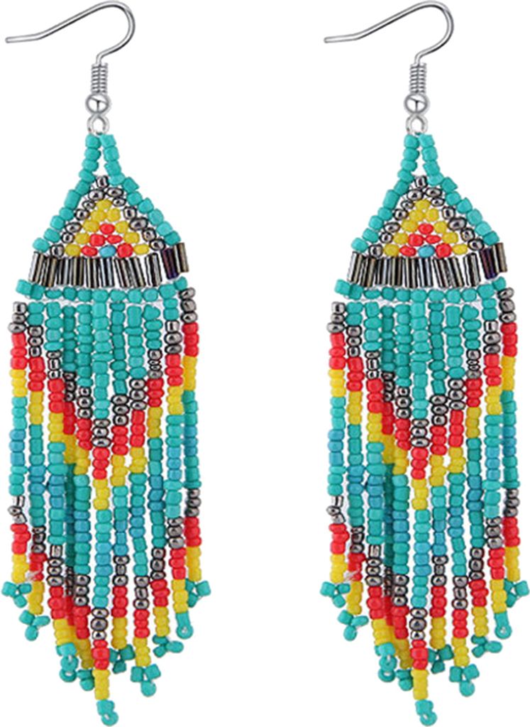 Böhmische Damen-Party-Ohrringe mit mehrfarbigen Perlen, baumelnde Statement-Ohrringe, Schmuck-Blau