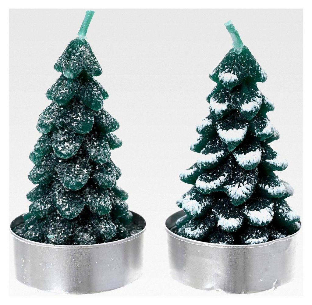 Teelichter Kerzen Paraffin 7cm Tannenbaum Form 4er Set - Adventskerzen für den Teelicht Adventskranz - Tischkerzen Dekokerzen - Tischdeko & Weihna...