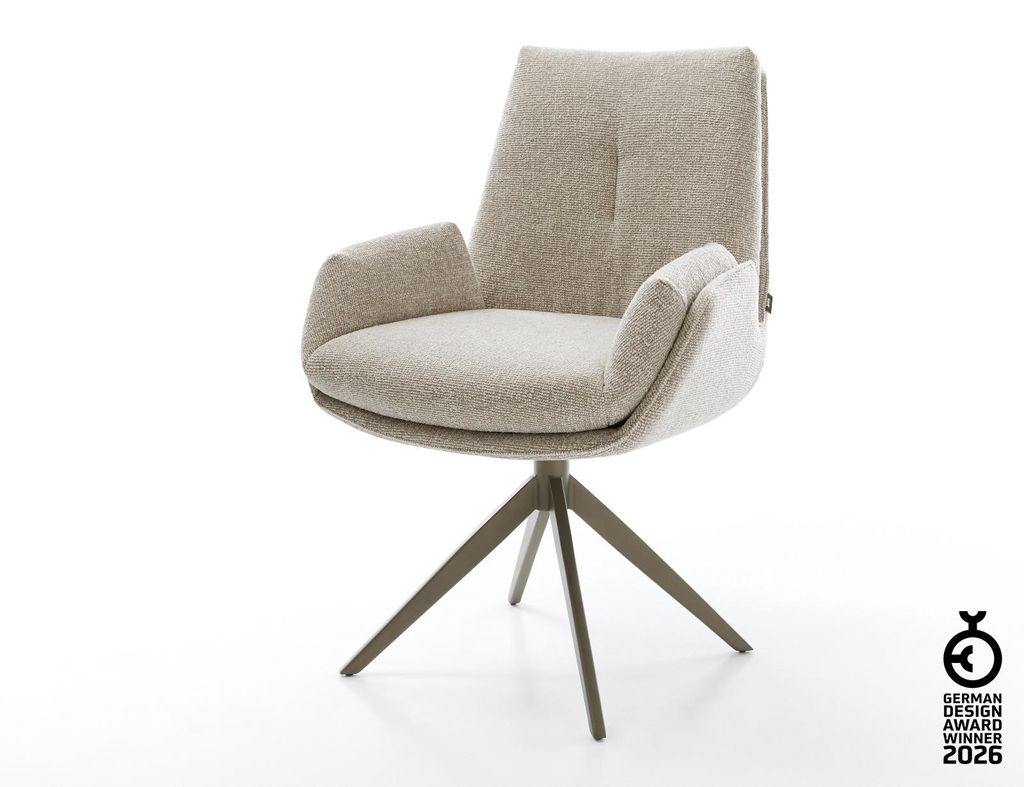 DELIFE Drehstuhl Clea-Flex Webstoff Soft Beige Kreuzgestell breit Effektfinish Titan 360° drehbar Wippfunktion