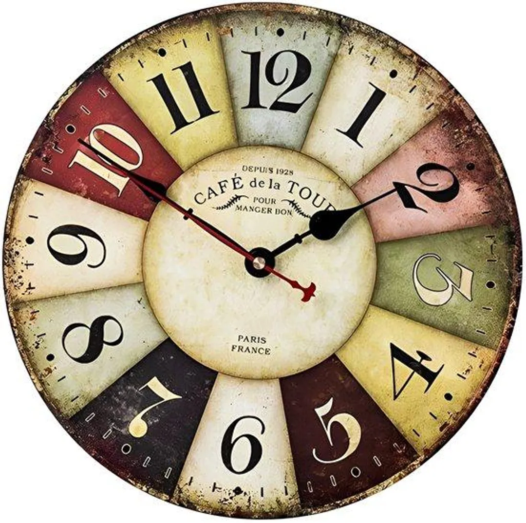 Horloge de cuisine en bois style rétro 35cm pendule murale silencieuse