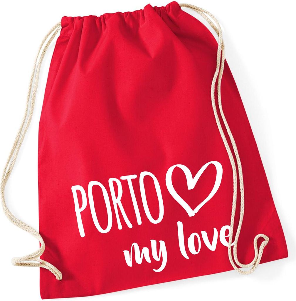 Huuraa Turnbeutel Porto my love 12 Liter Classic Red Baumwolle Rucksack Geschenkidee