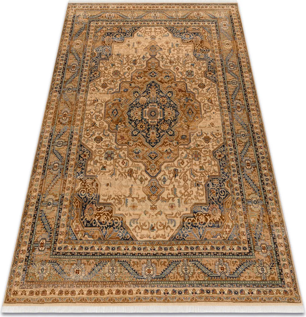 Tapis KESHAN Laine avec Ornement Oriental Beige et Bleu 120x145cm