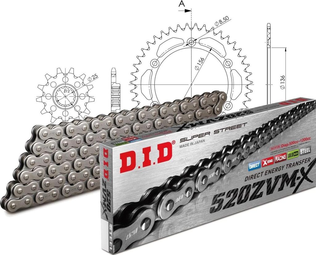 Kit Alu (schwarz) passend für Husqvarna SM510 Centennial 06... 14-42-116 DID520ZVM-X Endlos