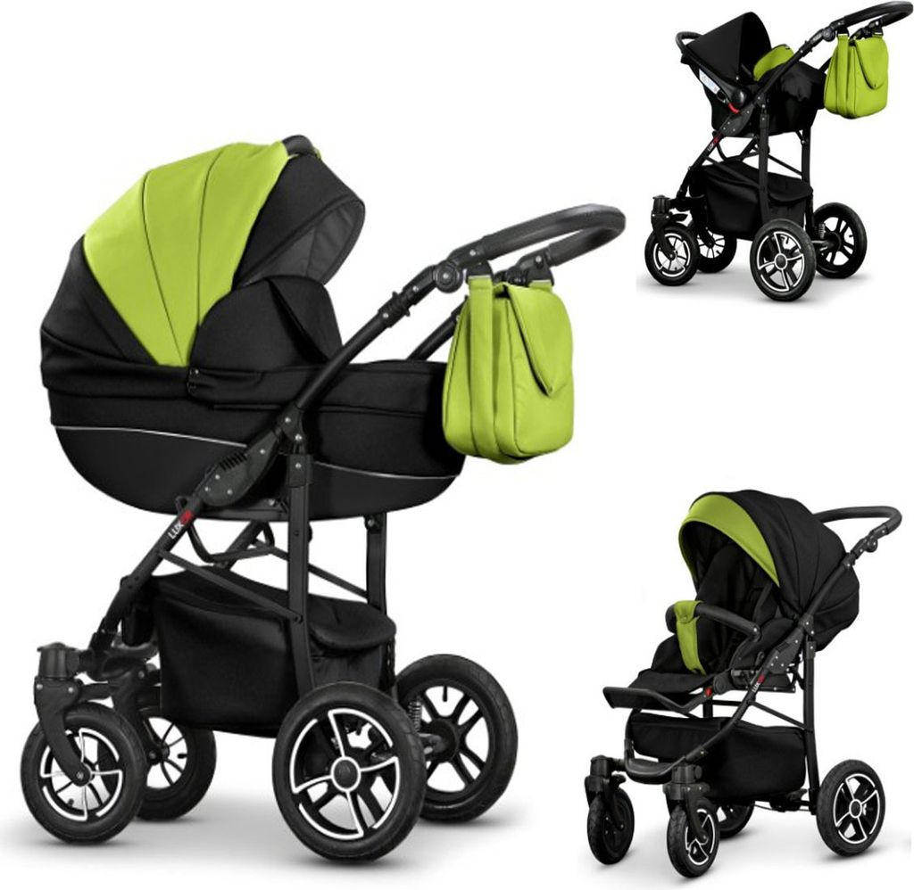 Kinderwagen-Set Craft Eco 4 in 1 in Schwarz-Grün - 16 Teile - in 16 Farben erhältlich