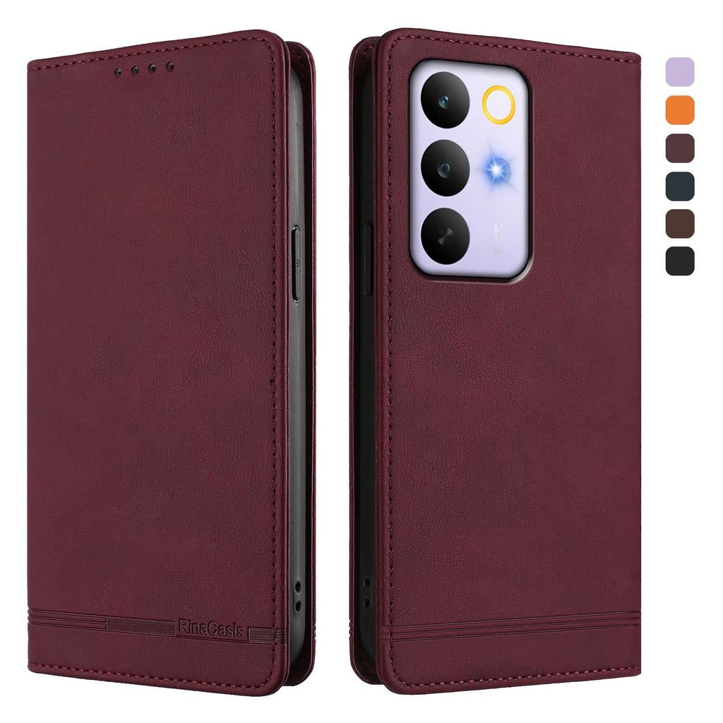 Hülle für Realme C85, Retro Kunstleder Ständer Klapphülle mit Kartenfächer und Magnetische Rot