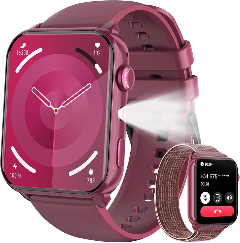 Smartwatch 1,91"HD Touch Fitnessuhr mit Taschenlampe & Bluetooth-Anrufe,100+Sportmodi Fitness Tracker mit Puls-SpO2-Schlaf-monitor, IP68 Wasserdicht