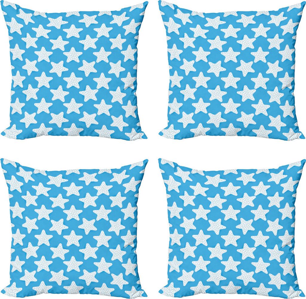 ABAKUHAUS Star Kissenbezug Set (4 Stück), Maritime Seestern Unterwasser, Moderner Doppelseitiger Digitaldruck, 45 cm x 45 cm, Sky Blue Weiß