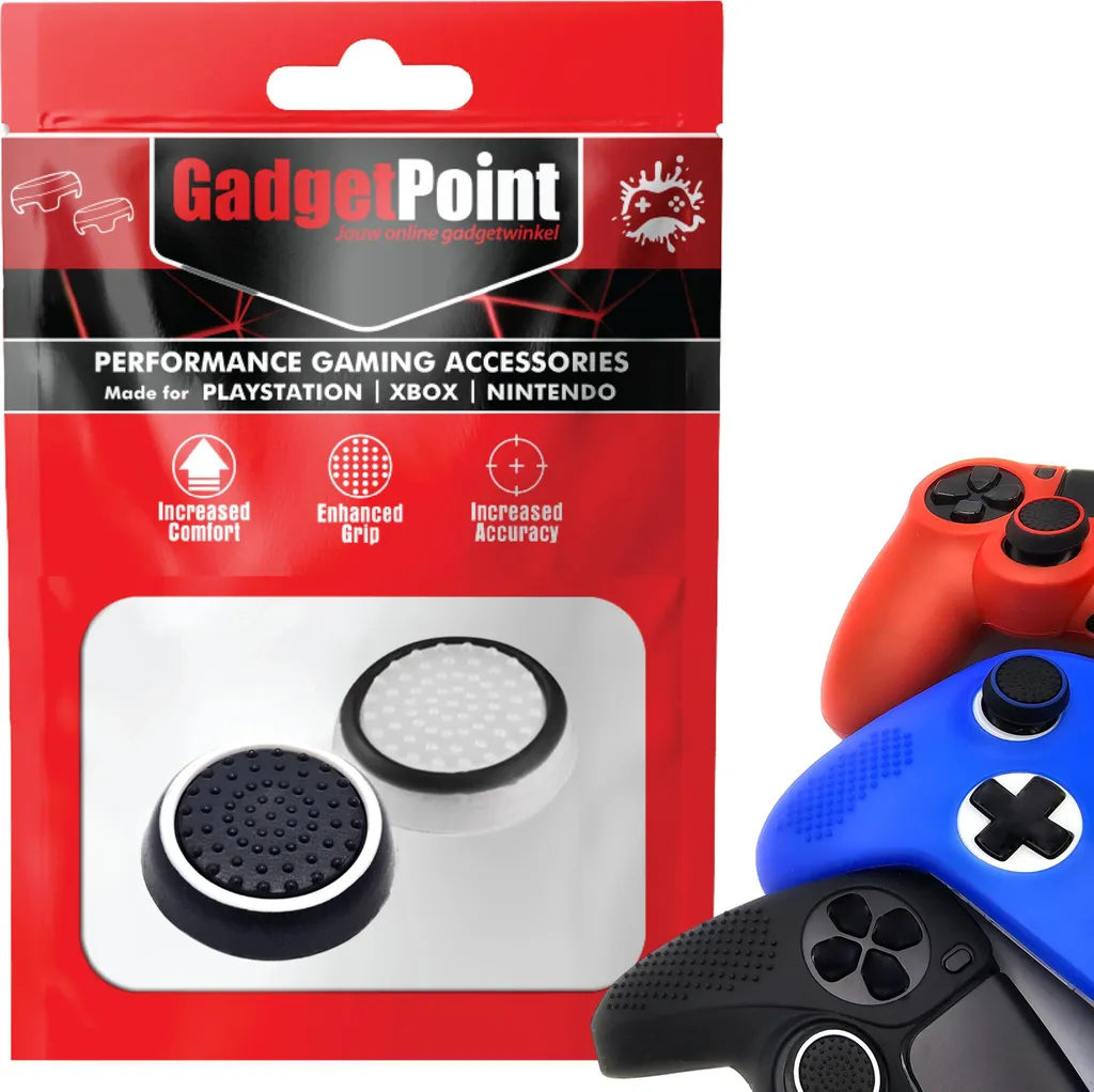 Impugnature per il pollice - Impugnature per il pollice per PS5, PS4, PlayStation, Xbox Series X/S, One, 360 e Nintendo Switch Pro Controller - Impugnature per il pollice da gioco - Impugnature per il pollice ad alte prestazioni - Tappi antiscivolo per joystick - Accessori per la bescherming - Wit Zwart/Zwart Wit -