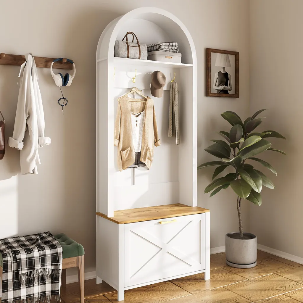Armadio Merax Corridoio Bianco: Mobile Ingresso con Scarpiera e Ganci
