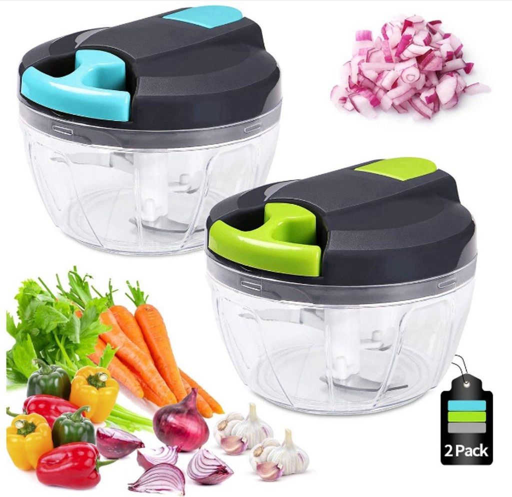 2er Set Manueller Zerkleinerer 520 ml – Zwiebelhacker mit Edelstahlklingen