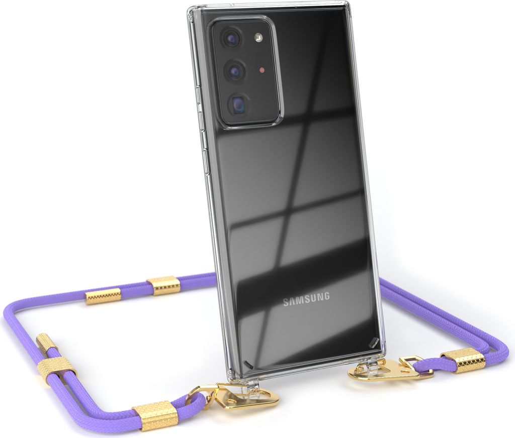 EAZY CASE Handykette für Samsung Galaxy Note 20 Ultra / Note 20 Ultra 5G, Transparente Silikonhülle mit Band, Clear Case, abnehmbar in Violett