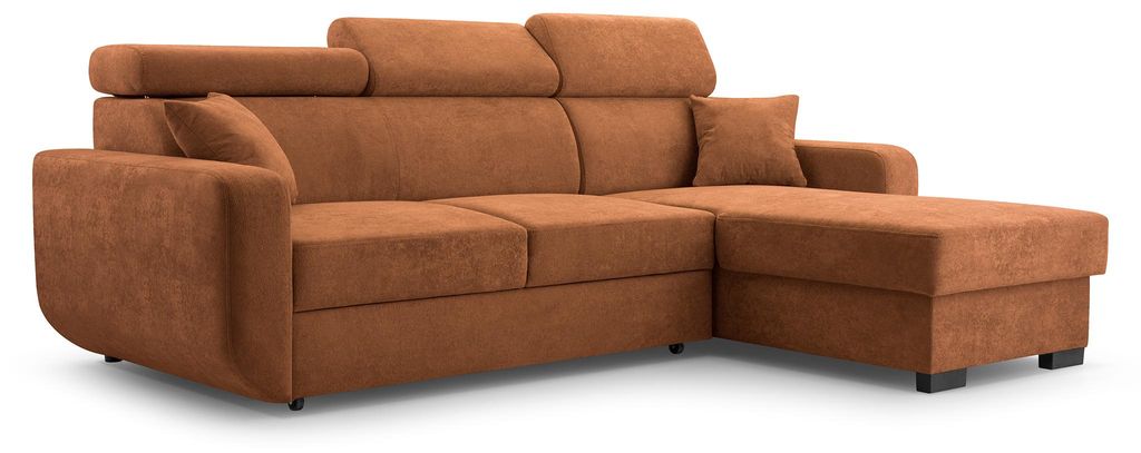 Masseno Ecksofa CASTELLO mit Schlaffunktion L-Form, Sofa mit Bettkasten, Wohnzimmersofa, Couch, Soffa, Bettsofa, Couchgarnitur- Orange, VELO 627