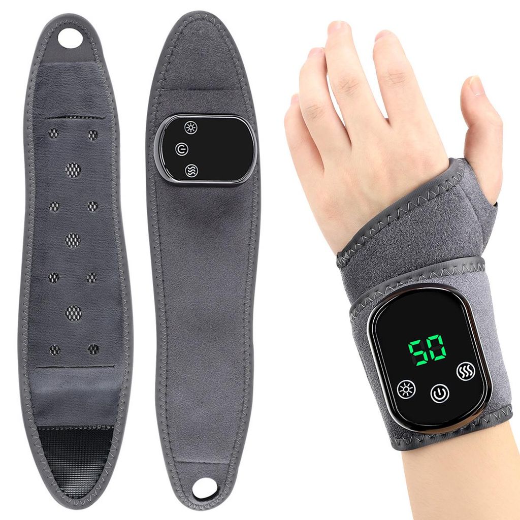 USB Heizband Handgelenk Knöchel, elektrische Heizbandage 5 Wärmestufen, 3 Vibrationsmodi, Massagegerät, 1800mAh Akku