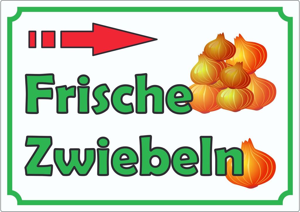 Werbeaufkleber Aufkleber Zwiebeln mit Pfeil nach rechts A7 (74x105mm)