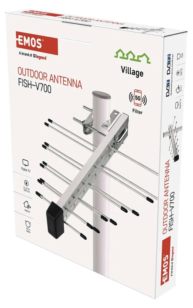 Antenne râteau extérieure UHF EMOS FISH-V700 pour TV numérique