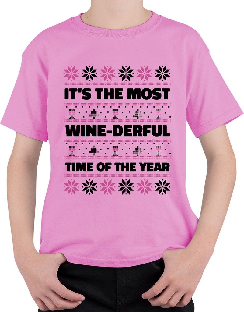 It's the most wine-derful time of the year - Ugly Christmas Sweater Weihnachten Uni Kinder T-Shirt, Pink, 152