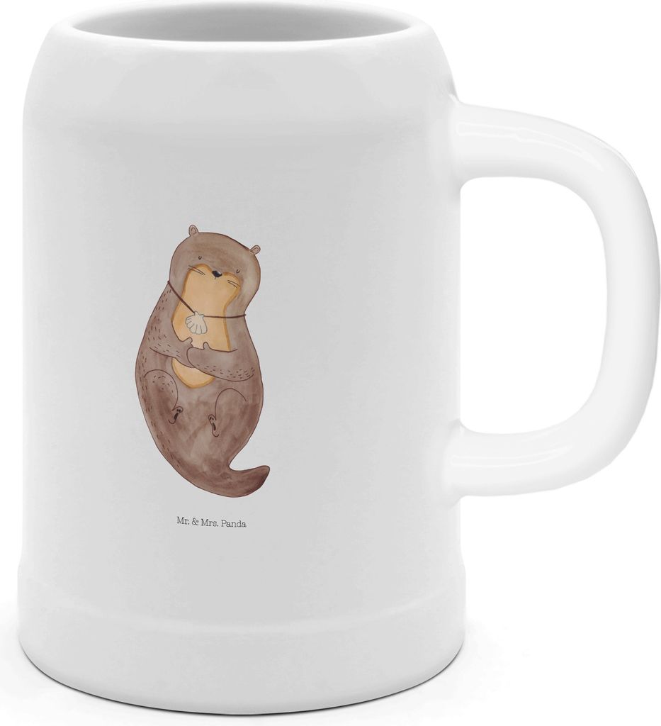 Mr. & Mrs. Panda Krug Otter Muschel - Weiß - Geschenk, Motivation, Büro, Steinkrug, Süß, Träumen, Keramikkrug, Seidel, Bier, Humpen