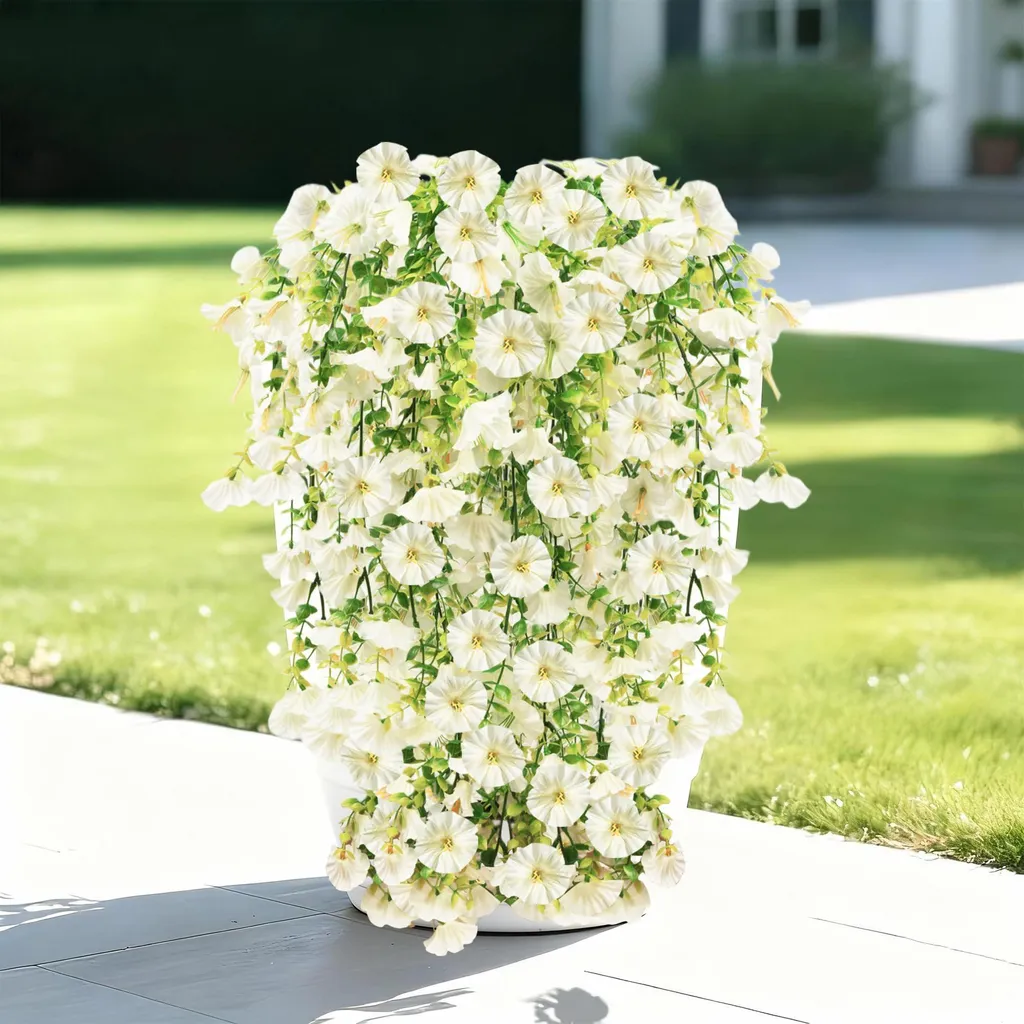 Plantes suspendues artificielles avec fleurs blanches pour balcon 2pcs