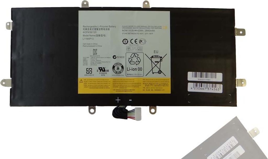 vhbw Akku Ersatz für Lenovo L11M4P13 für Notebook (2840 mAh, 14,8 V, Li-Polymer)