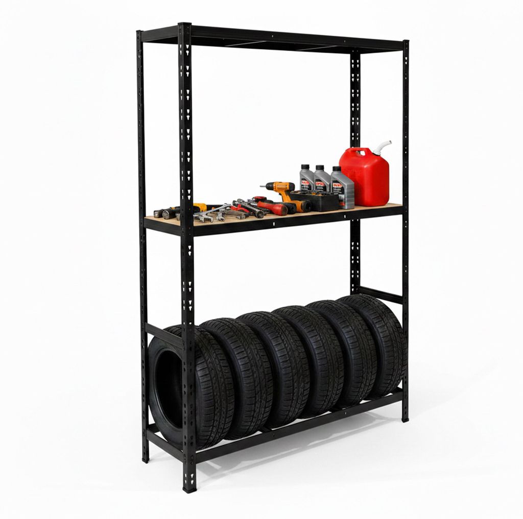 Relaxdays Reifenregal für 6 Reifen, HxBxT 180 x 120 x 40 cm, 450 kg, Stahl, Stecksystem, Reifenlager Werkstatt, schwarz