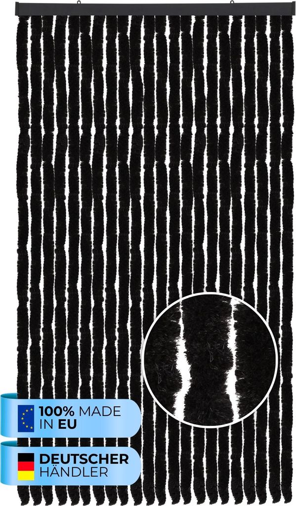 Flauschvorhang (100x200 cm) Türvorhang "Schwarz" als Insektenschutz für Balkon, Terrasse oder Wohnmobil, Wohnwagen, Pavillon