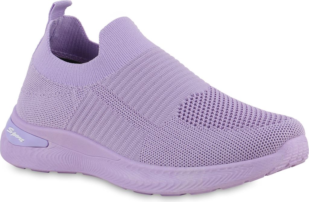 VAN HILL Damen Slip Ons Sportschuhe Sportliche Strick Profil-Sohle Schuhe 841703, Farbe: Lila, Größe: 38