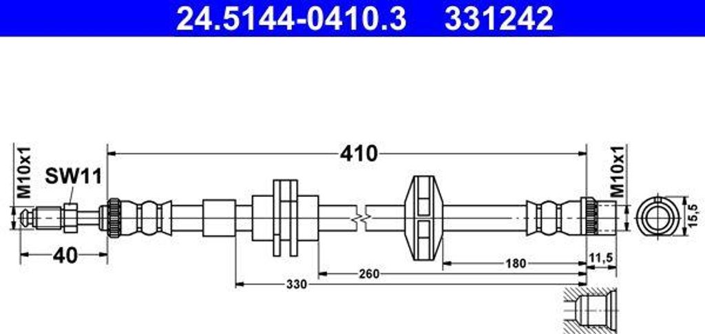 ATE 24.5144-0410.3 Bremsschlauch OE 462100001R kompatibel mit Laguna