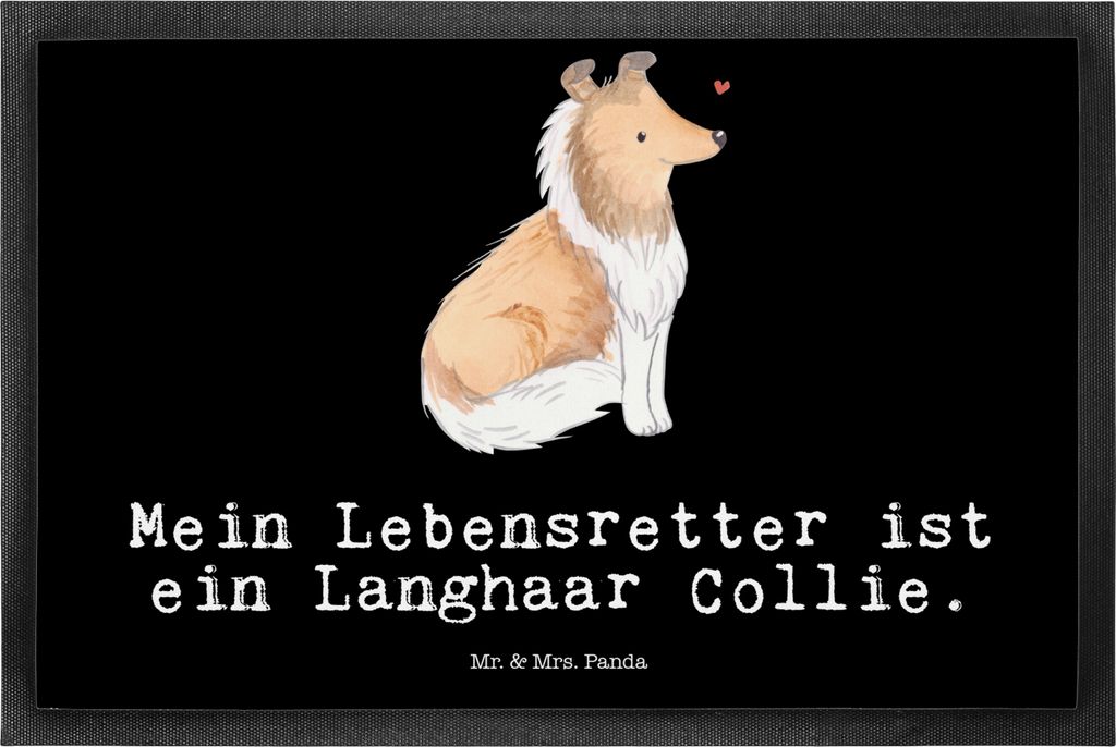 Mr. & Mrs. Panda Schmutzmatte Langhaar Collie Lebensretter 50 x 75 cm - Schwarz - Geschenk, Türvorleger, Britischer Hütehund, Bodenvorleger, Schm...
